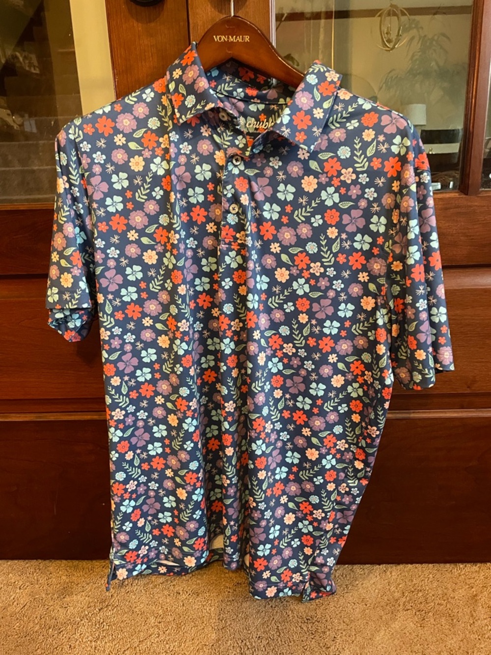 Chubbies Men’s Blue Floral Short-Sleeve Polo Large